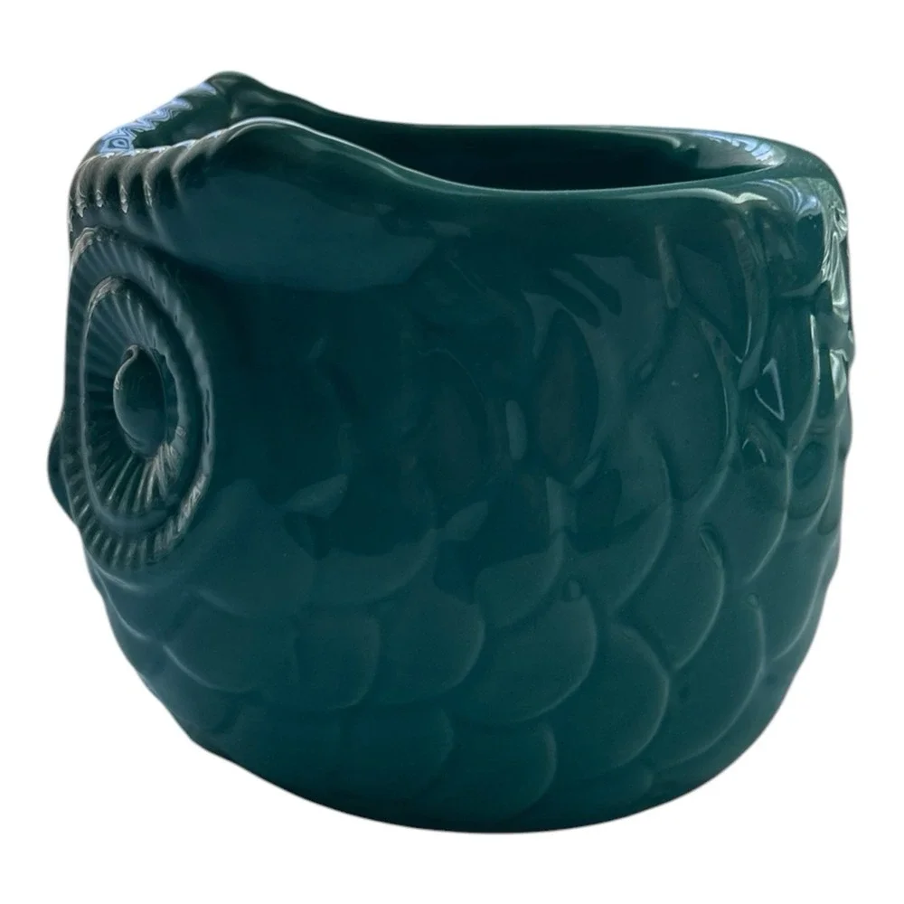 Ceramic  Owl Teal Turquoise Glazed  Cachepot Succulent Flower Pot Home Decor 4